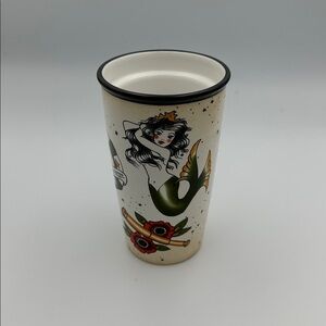 STARBUCKS Retired Collectible Ed Hardy Travel Mug Mermaid Rose No Lid